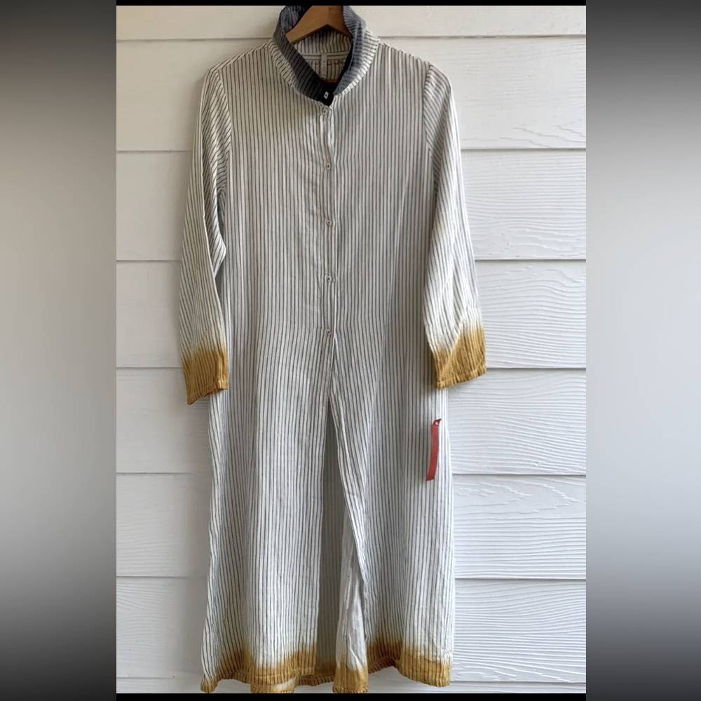 Kiyo USA Striped Tunic Top Duster size Small Long Sleeve Button down Pockets New